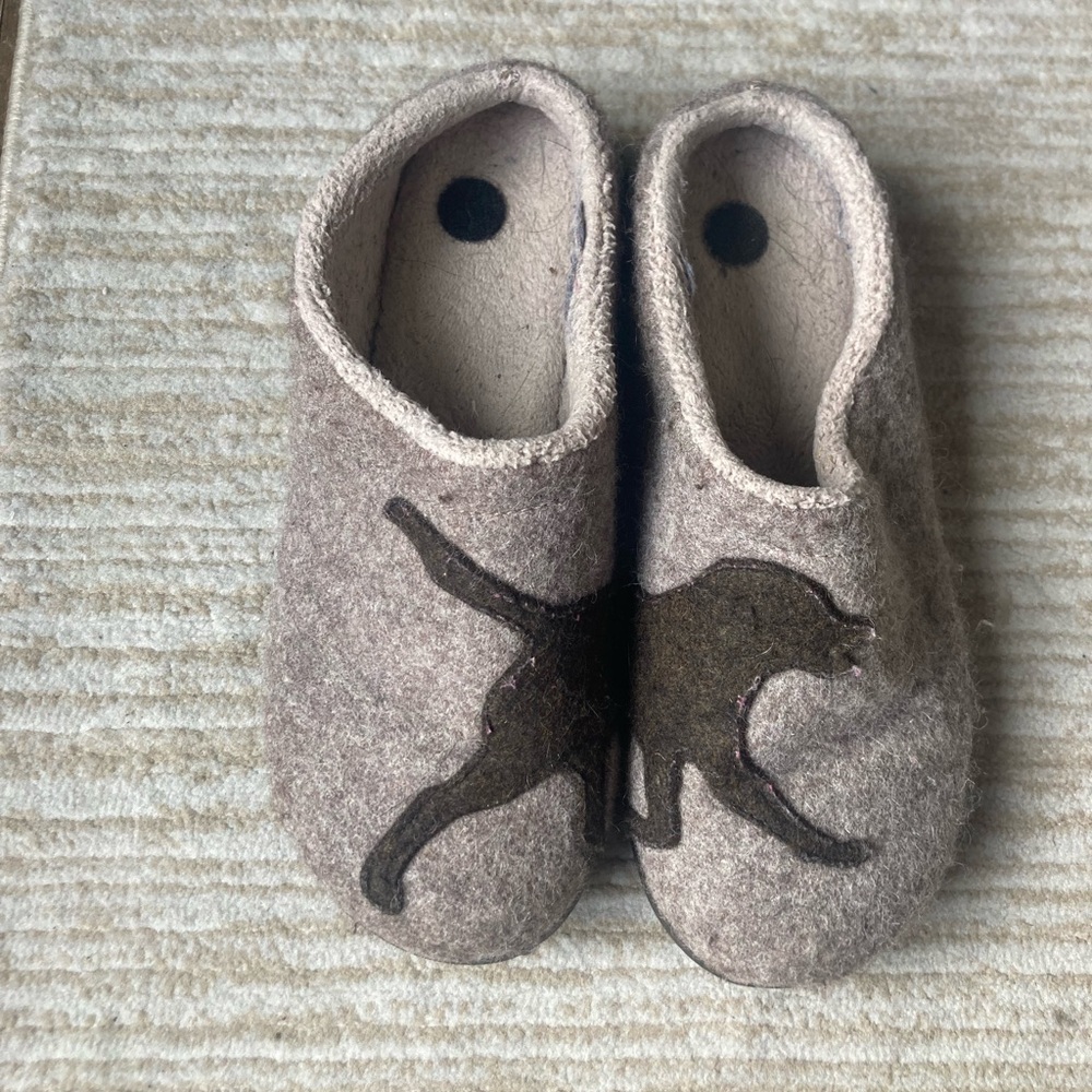 L L BEAN Brown Taupe Indoor/Outdoor Slippers With Chocolate Brown Dog (9M)